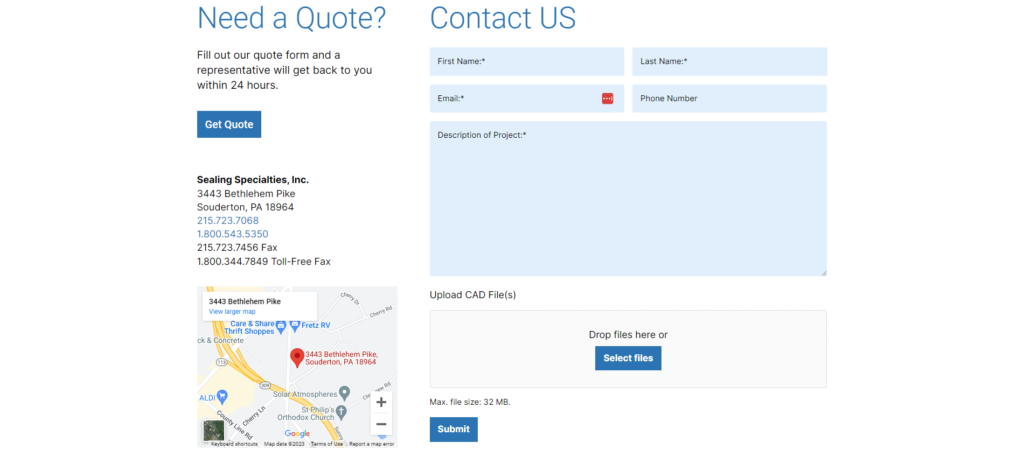 Example of an excellent "Contact Us" page on an industrial B2B website.