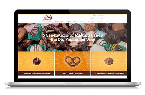 Preview of Stutz Candy, manudy manufacturers, homepage utilizing emotions in web design.