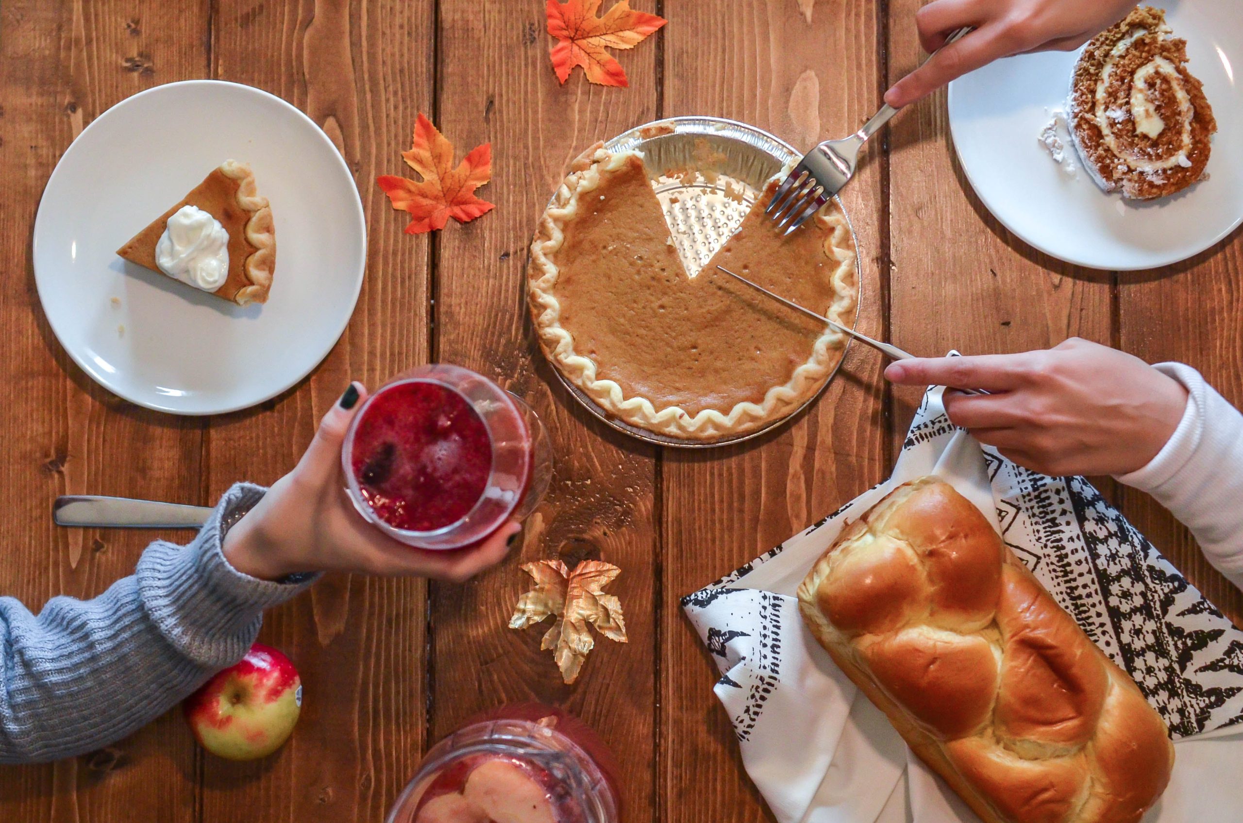 Birds-eye view of a thanksgiving table