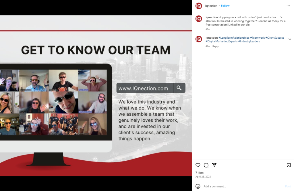IQnection shows company culture through social media