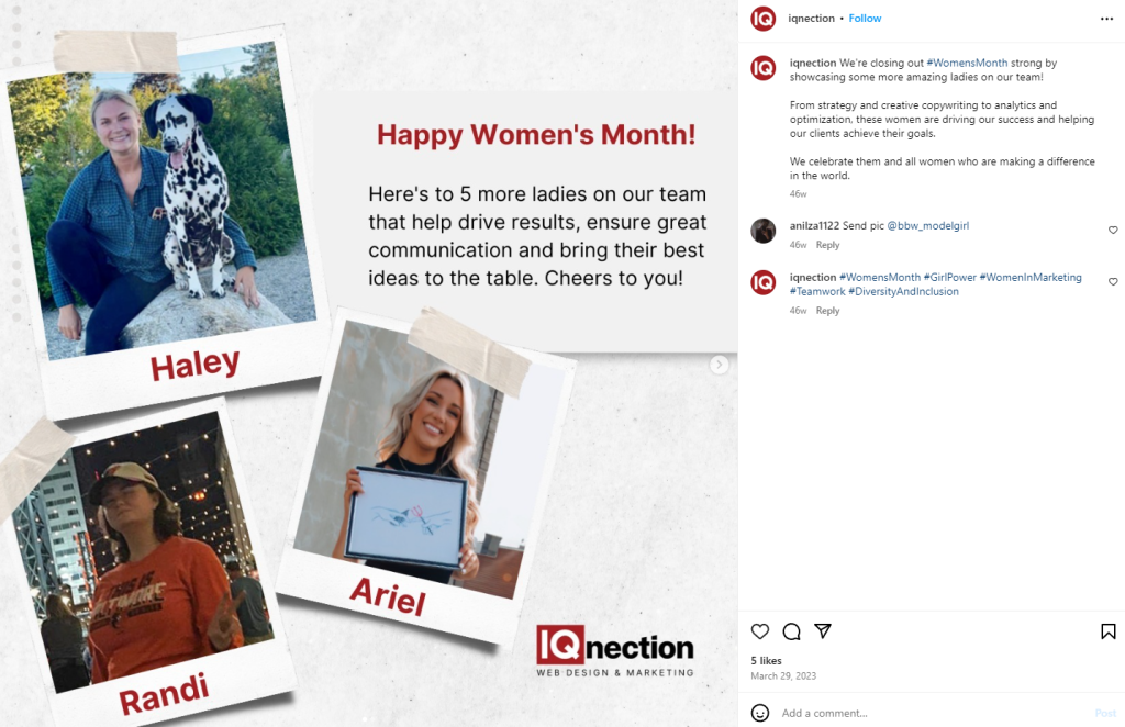 IQnection Instagram post to show company culture through social media