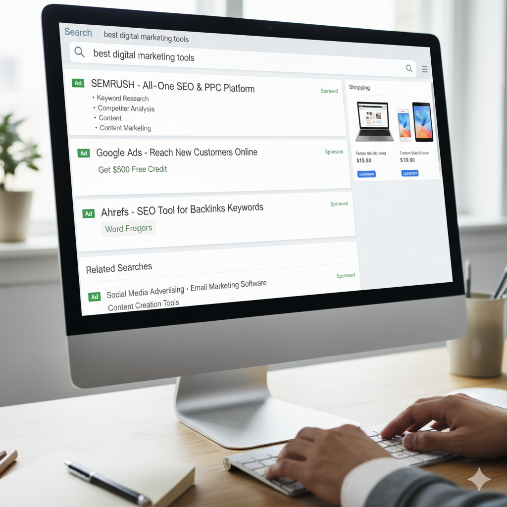 computer displaying ppc ads agency