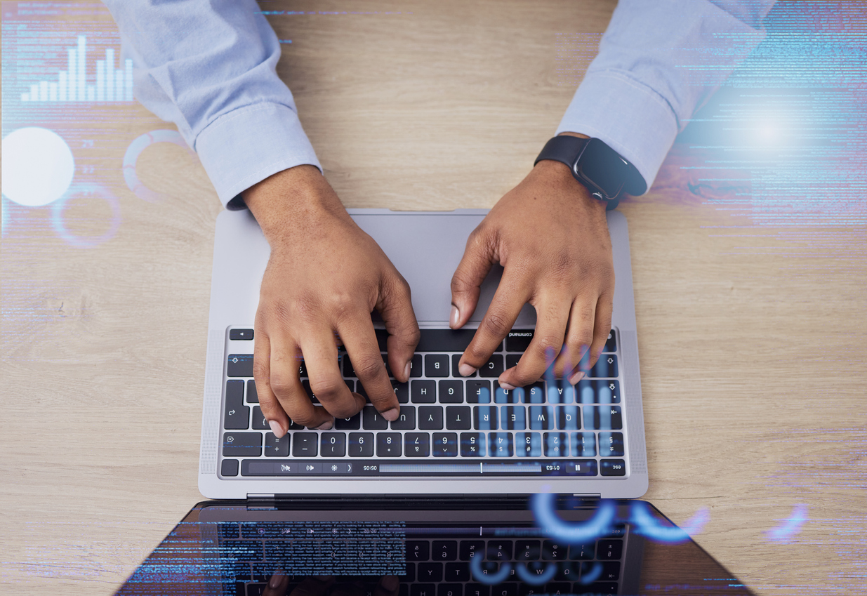 AI Overview projected over laptop